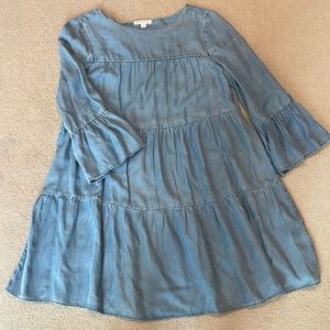 Tiered, 3/4 arm length, chambray denim dress